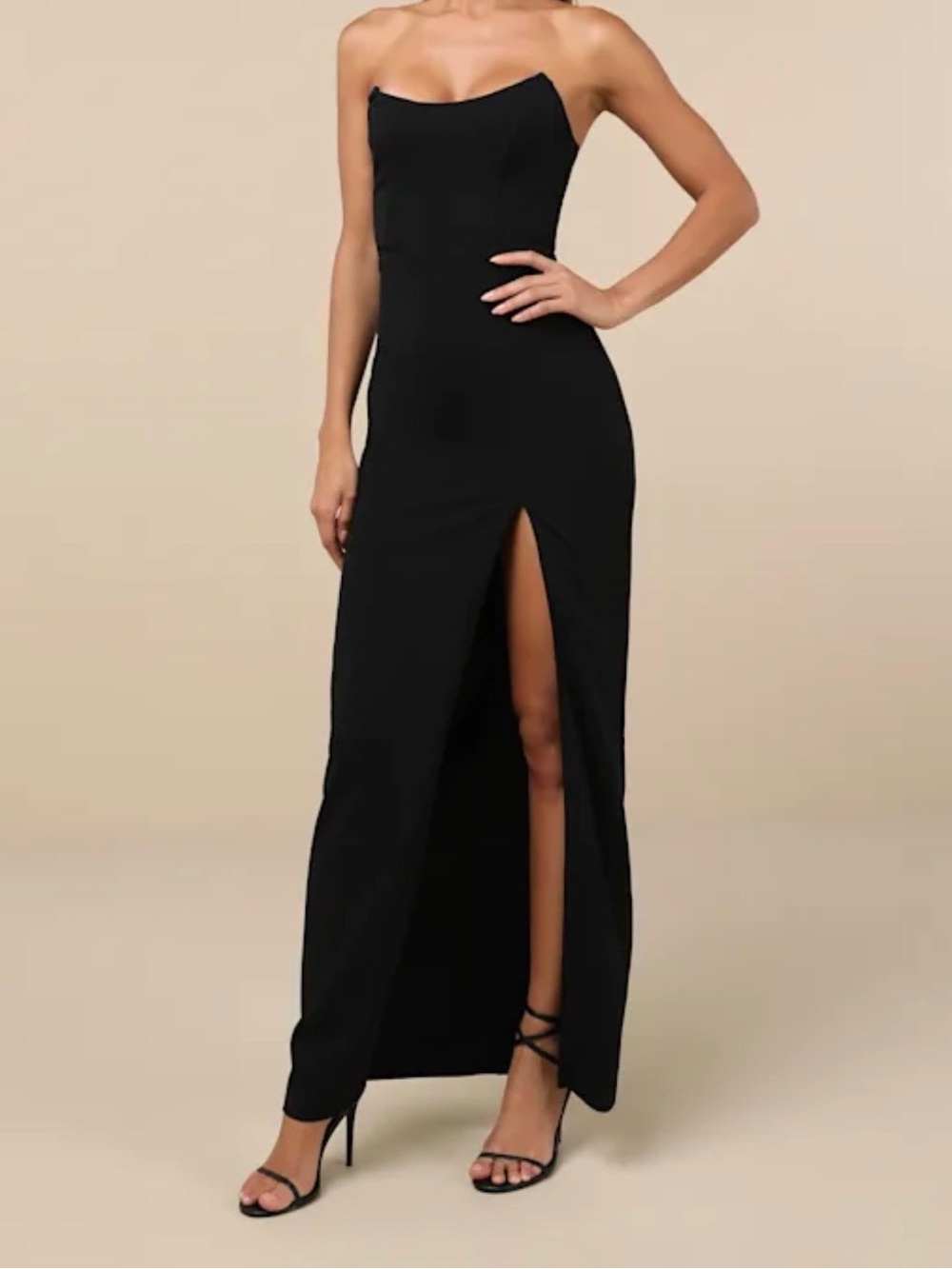 Lulu's Black Strapless Maxi Dress with High  Slit